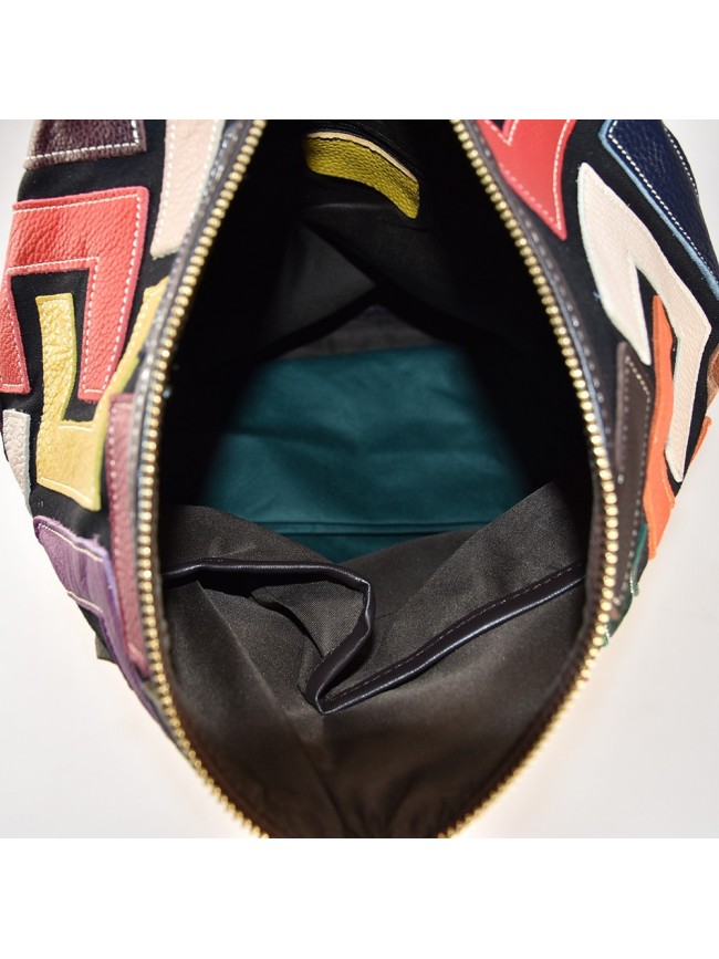 Leather back bag with patchwork - 1085 Leather back bag with patchwork - 1085