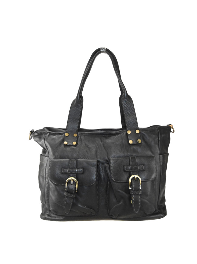 Woman washed leather shoulder bag -...
