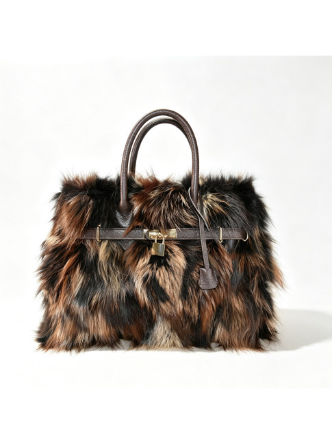 Leather  handbag with fox -...
