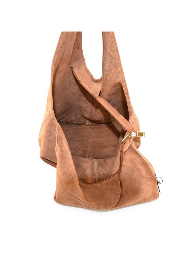 Borsa a spalla in pelle camoscio -...