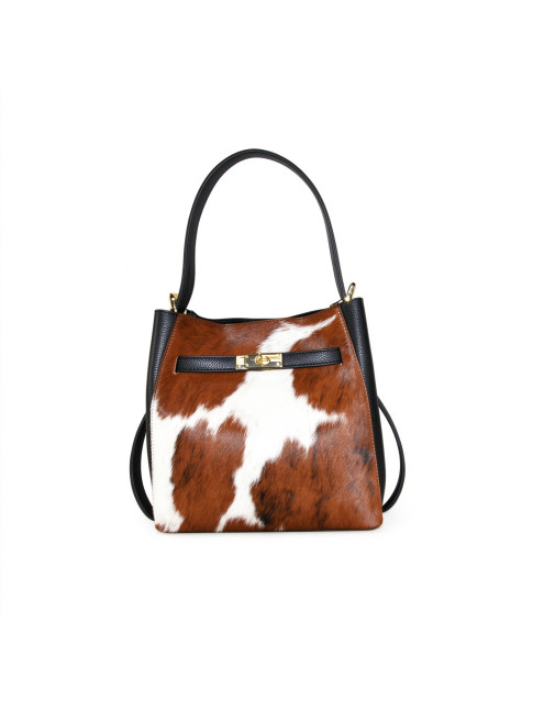Fur & leather hand bag with...