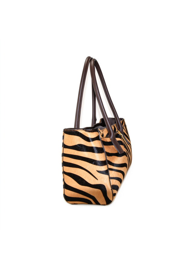 Borsa a mano in pelle e pelliccia...
