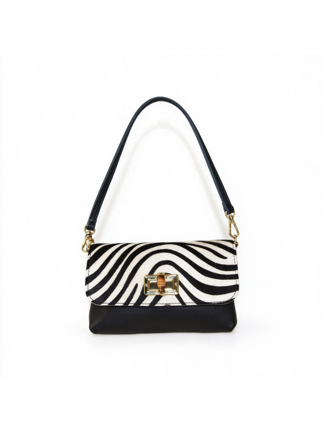 Woman leather & fur shoulder bag -...