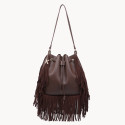 Borsa secchiello a spalla donna in ecopelle con frange a tracolla - 55023