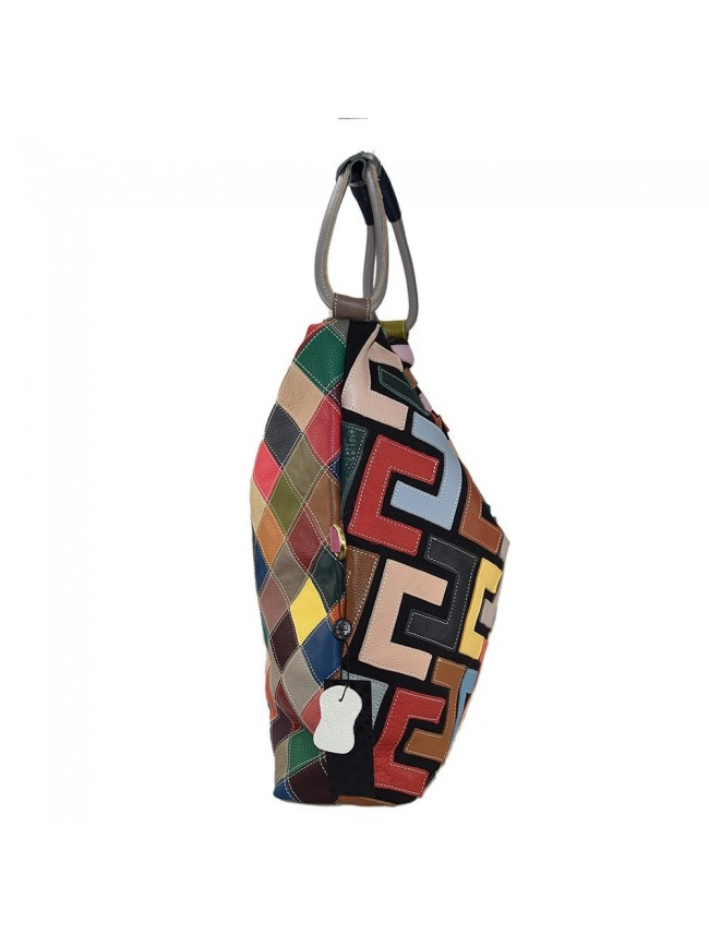 Leather shoulder bag with patchwork -... Leather shoulder bag with patchwork -...