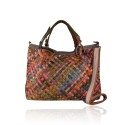 Woven leather bag with patchwork - 1282