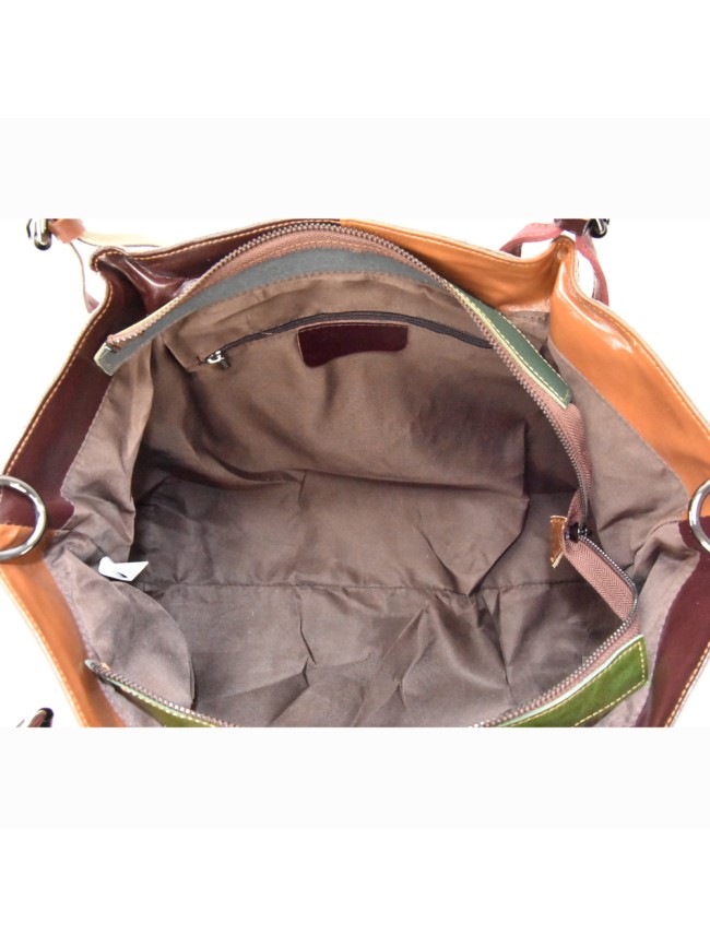 Woven leather bag with patchwork - 1282