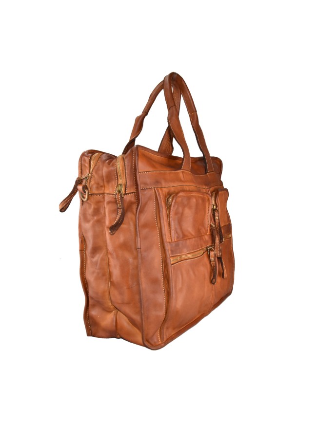 Unisex washed leather hand bag - YB75883