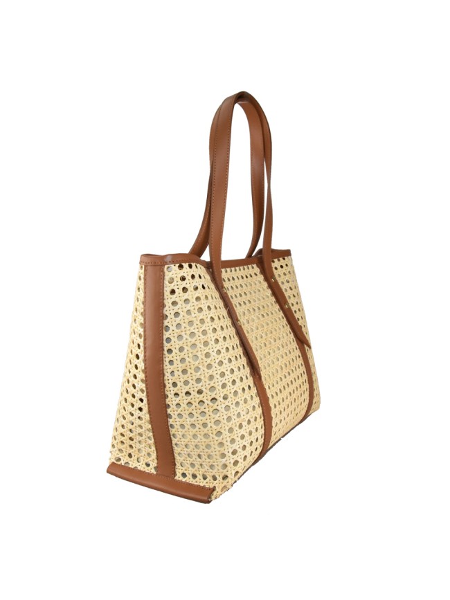 Borsa a spalla in pelle e paglia di... Borsa a spalla in pelle e paglia di...