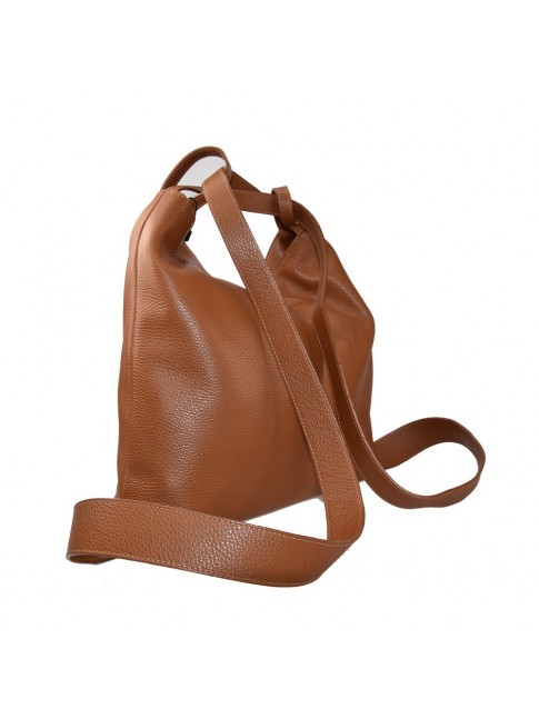 Woman  leather backpack with fabric